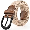 Mile High Life | Braided Stretch Elastic Belts | Pin Oval Solid Black Belt Buckle | PU Loop End Tip Men/Women/Junior Belt