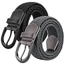Mile High Life | Braided Stretch Elastic Belts | Pin Oval Solid Black Belt Buckle | PU Loop End Tip Men/Women/Junior Belt
