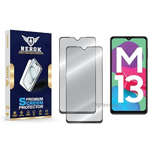 military-grade tempered glass screen protector compatible with samsung galaxy m13 4g pack of 2  edge-to-edge oleophobic case friendly easy installation kit