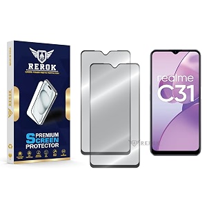 military-grade tempered glass screen protector compatible with realme c31 pack of 2  edge-to-edge oleophobic case friendly easy installation kit