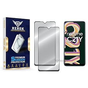 military-grade tempered glass screen protector compatible with realme c21y pack of 2  edge-to-edge oleophobic case friendly easy installation kit