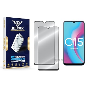 military-grade tempered glass screen protector compatible with realme c15 pack of 2  edge-to-edge oleophobic case friendly easy installation kit