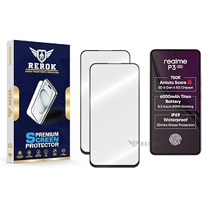 military-grade tempered glass screen protector compatible with realme p3 5g pack of 2  edge-to-edge oleophobic case friendly easy installation kit