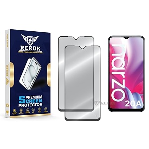 military-grade tempered glass screen protector compatible with realme narzo 20a pack of 2  edge-to-edge oleophobic case friendly easy installation kit