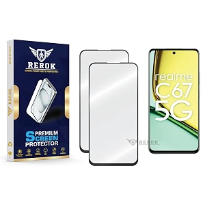 military-grade tempered glass screen protector compatible with realme c67 5g pack of 2  edge-to-edge oleophobic case friendly easy installation kit