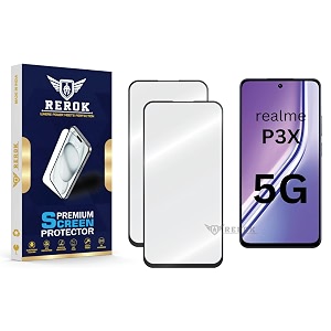 military-grade tempered glass screen protector compatible with realme p3x 5g pack of 2  edge-to-edge oleophobic case friendly easy installation kit