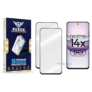 military-grade tempered glass screen protector compatible with realme 14x 5g pack of 2  edge-to-edge oleophobic case friendly easy installation kit