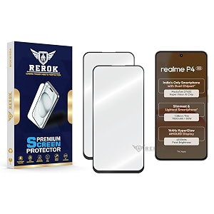 military-grade tempered glass screen protector compatible with realme p4 pack of 2  edge-to-edge oleophobic case friendly easy installation kit