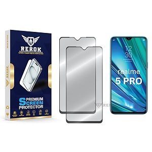 military-grade tempered glass screen protector compatible with realme 5 pro pack of 2  edge-to-edge oleophobic case friendly easy installation kit