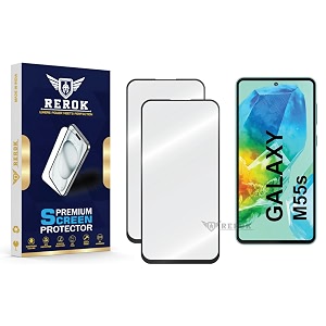 military-grade tempered glass screen protector compatible with samsung galaxy m55s pack of 2  edge-to-edge oleophobic case friendly easy installation kit