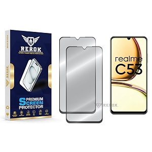 military-grade tempered glass screen protector compatible with realme c53 pack of 2  edge-to-edge oleophobic case friendly easy installation kit