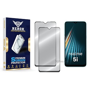 military-grade tempered glass screen protector compatible with realme 5i pack of 2  edge-to-edge oleophobic case friendly easy installation kit