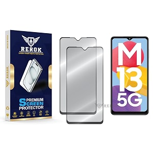 military-grade tempered glass screen protector compatible with samsung galaxy m13 5g pack of 2  edge-to-edge oleophobic case friendly easy installation kit