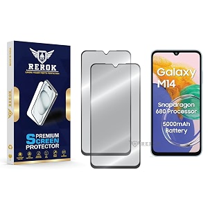 military-grade tempered glass screen protector compatible with samsung galaxy m14 4g pack of 2  edge-to-edge oleophobic case friendly easy installation kit