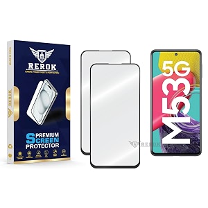 military-grade tempered glass screen protector compatible with samsung galaxy m53 5g pack of 2  edge-to-edge oleophobic case friendly easy installation kit