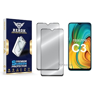 military-grade tempered glass screen protector compatible with realme c3 pack of 2  edge-to-edge oleophobic case friendly easy installation kit