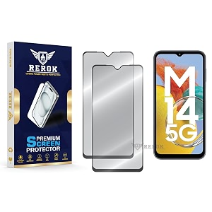 military-grade tempered glass screen protector compatible with samsung galaxy m14 5g pack of 2  edge-to-edge oleophobic case friendly easy installation kit