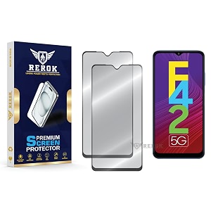 military-grade tempered glass screen protector compatible with samsung galaxy f42 5g pack of 2  edge-to-edge oleophobic case friendly easy installation kit