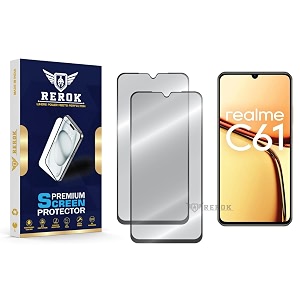 military-grade tempered glass screen protector compatible with realme c61 pack of 2  edge-to-edge oleophobic case friendly easy installation kit