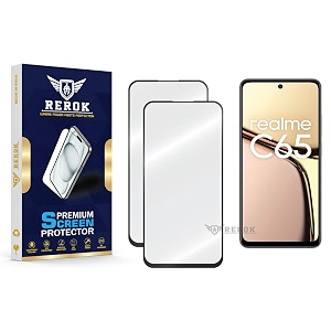 military-grade tempered glass screen protector compatible with realme c65 pack of 2  edge-to-edge oleophobic case friendly easy installation kit