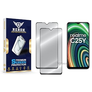 military-grade tempered glass screen protector compatible with realme c25y pack of 2  edge-to-edge oleophobic case friendly easy installation kit