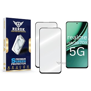 military-grade tempered glass screen protector compatible with realme narzo 70x 5g pack of 2  edge-to-edge oleophobic case friendly easy installation kit
