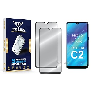 military-grade tempered glass screen protector compatible with realme c2 pack of 2  edge-to-edge oleophobic case friendly easy installation kit