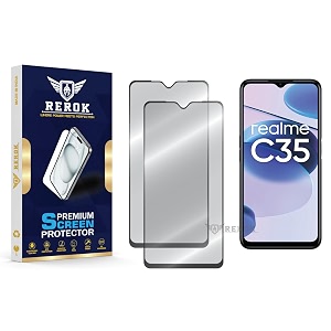 military-grade tempered glass screen protector compatible with realme c35 pack of 2  edge-to-edge oleophobic case friendly easy installation kit