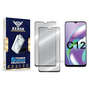 military-grade tempered glass screen protector compatible with realme c12 pack of 2  edge-to-edge oleophobic case friendly easy installation kit