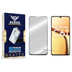 military-grade tempered glass screen protector compatible with realme c61 pack of 1  edge-to-edge oleophobic case friendly easy installation kit