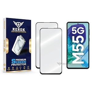 military-grade tempered glass screen protector compatible with samsung galaxy m55 5g pack of 2  edge-to-edge oleophobic case friendly easy installation kit