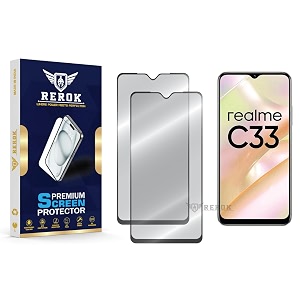 military-grade tempered glass screen protector compatible with realme c332023 pack of 2  edge-to-edge oleophobic case friendly easy installation kit