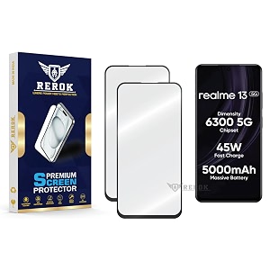 military-grade tempered glass screen protector compatible with realme 13 5g pack of 2  edge-to-edge oleophobic case friendly easy installation kit