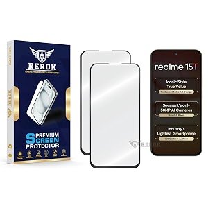 military-grade tempered glass screen protector compatible with realme 15t pack of 2  edge-to-edge oleophobic case friendly easy installation kit