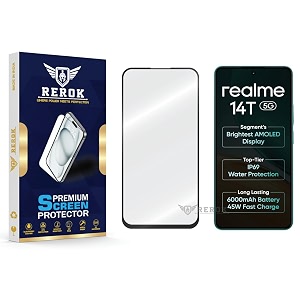 military-grade tempered glass screen protector compatible with realme 14t 5g pack of 1  edge-to-edge oleophobic case friendly easy installation kit