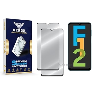 military-grade tempered glass screen protector compatible with samsung galaxy f12 pack of 2  edge-to-edge oleophobic case friendly easy installation kit