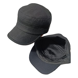 military style cadet cap black cotton ribbed knit band casual flat top army hat