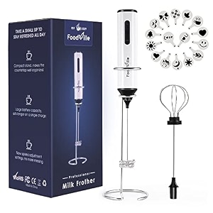 foodville mf05 rechargeable milk frother handheld foam maker with stainless whisk for cappuccino latte bulletproof coffee keto diet protein powder matcha 2019 summer new version