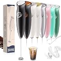 Milk Frother Handheld Frother Wand Drink Mixer Handheld Coffee Stirrers Electric Frother for Coffee Mixer Wand with 2 Whisk frother for protein powder coffee frother handheld -Black