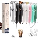 Milk Frother Handheld Frother Wand Drink Mixer Handheld Coffee Stirrers Electric Frother for Coffee Mixer Wand with 2 Whisk frother for protein powder coffee frother handheld-Silver