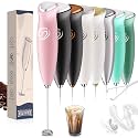 Milk Frother Handheld Frother Wand Drink Mixer Handheld Coffee Stirrers Electric Frother for Coffee Mixer Wand with 2 Whisk frother for protein powder coffee frother handheld-Pink