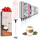 Milk Frother Handheld Rechargeable - 2-Speed Electric Whisk with 5 Detachable Heads (Frother/Mixer/Whisk) for Coffee, Latte, Cappuccino &amp; Matcha, Drink Mixer （Flower 1)