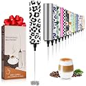 Milk Frother Handheld Rechargeable - 2-Speed Electric Whisk with 5 Detachable Heads (Frother/Mixer/Whisk) for Coffee, Latte, Cappuccino &amp; Matcha, Drink Mixer (Flower 17)