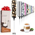 Milk Frother Handheld Rechargeable - 2-Speed Electric Whisk with 5 Detachable Heads (Frother/Mixer/Whisk) for Coffee, Latte, Cappuccino &amp; Matcha, Drink Mixer (Flower 13)