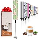 Milk Frother Handheld Rechargeable - 2-Speed Electric Whisk with 5 Detachable Heads (Frother/Mixer/Whisk) for Coffee, Latte, Cappuccino &amp; Matcha, Drink Mixer (Flower 9)