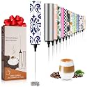 Milk Frother Handheld Rechargeable - 2-Speed Electric Whisk with 5 Detachable Heads (Frother/Mixer/Whisk) for Coffee, Latte, Cappuccino &amp; Matcha, Drink Mixer (Flower 14)