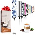 Milk Frother Handheld Rechargeable - 2-Speed Electric Whisk with 5 Detachable Heads (Frother/Mixer/Whisk) for Coffee, Latte, Cappuccino &amp; Matcha, Drink Mixer (Flower 20)