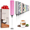Milk Frother Handheld Rechargeable - 2-Speed Electric Whisk with 5 Detachable Heads (Frother/Mixer/Whisk) for Coffee, Latte, Cappuccino & Matcha, Drink Mixer (Flower 10)