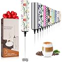 Milk Frother Handheld Rechargeable - 2-Speed Electric Whisk with 5 Detachable Heads (Frother/Mixer/Whisk) for Coffee, Latte, Cappuccino &amp; Matcha, Drink Mixer (Flower 16)