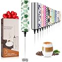 Milk Frother Handheld Rechargeable - 2-Speed Electric Whisk with 5 Detachable Heads (Frother/Mixer/Whisk) for Coffee, Latte, Cappuccino &amp; Matcha, Drink Mixer (Flower 12)